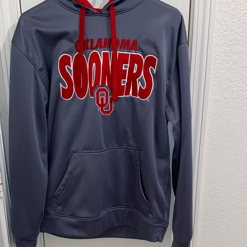 Majestic Oklahoma Sooners Gray/Red Hooded Athletic Sweatshirt Size M